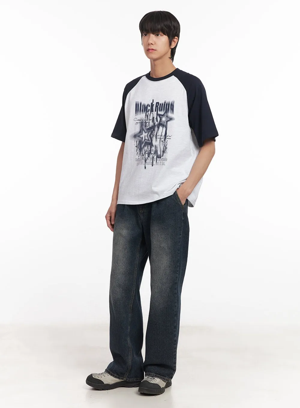 Men's Loose-Fit Graphic Raglan T-Shirt IA511