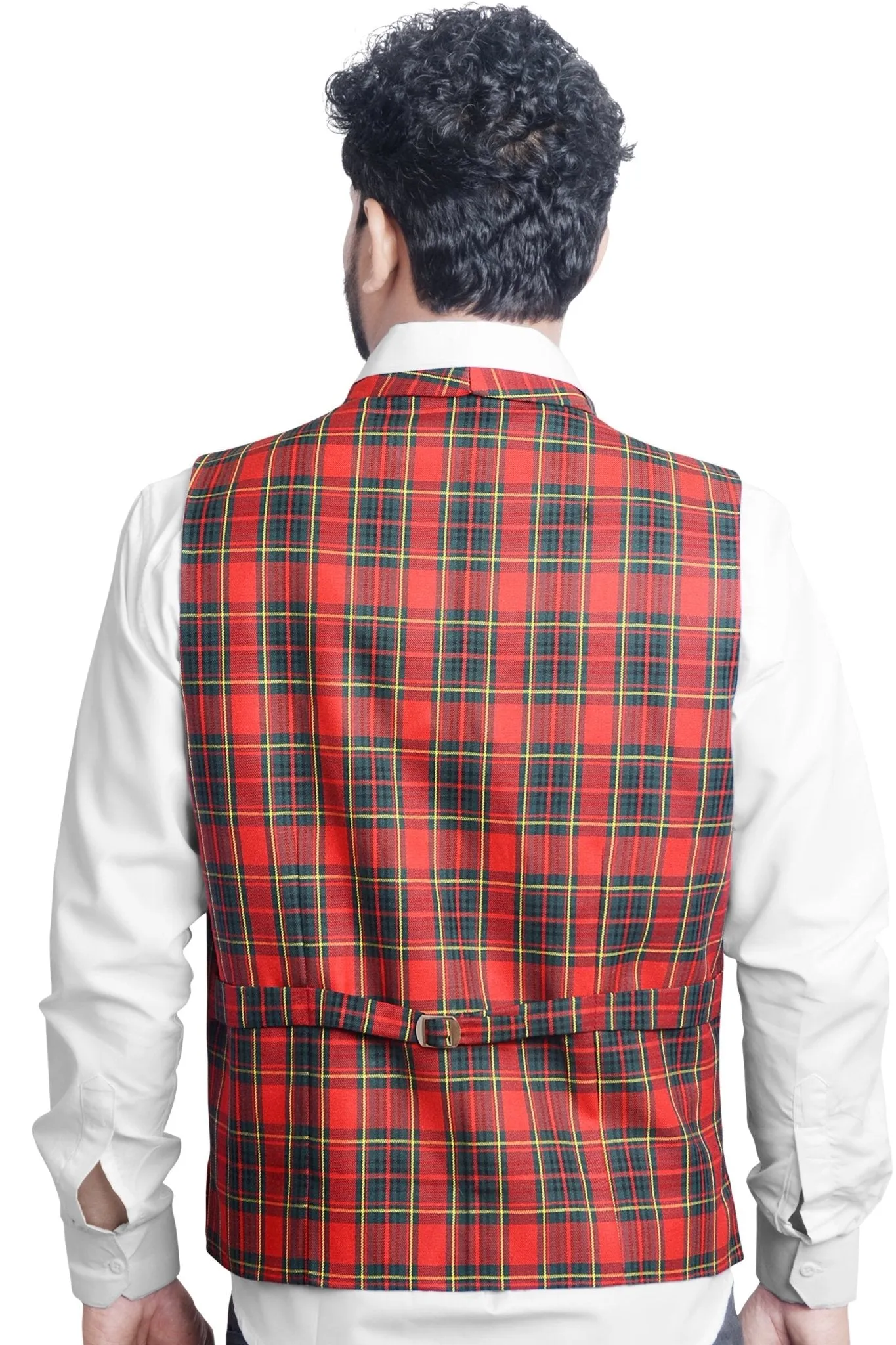 Men's Plaid Double-Breasted Red Waistcoat
