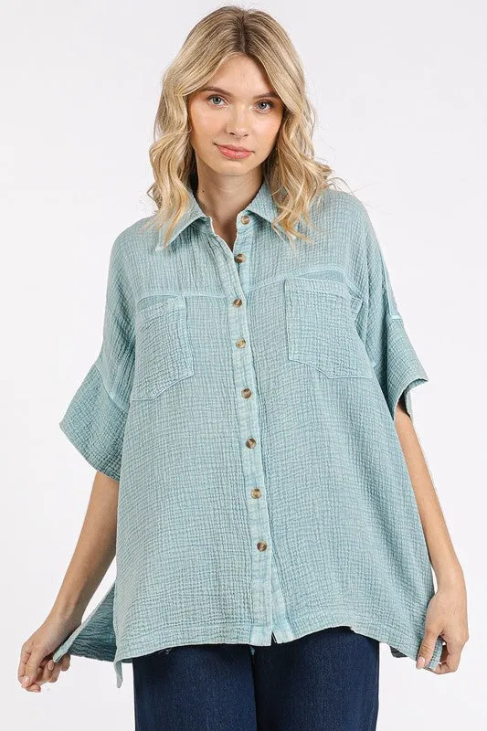 Mineral Wash Gauze Oversized Short Sleeve Shirt