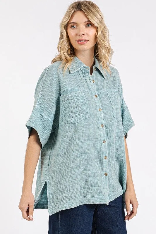 Mineral Wash Gauze Oversized Short Sleeve Shirt