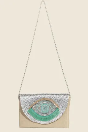 Mint Green Evil Eye Beaded Envelope Bag