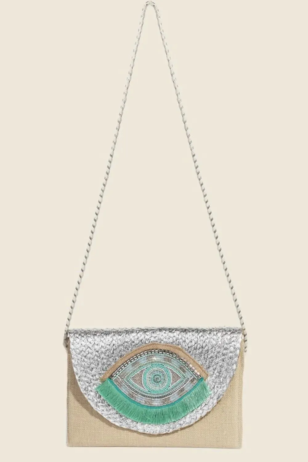 Mint Green Evil Eye Beaded Envelope Bag