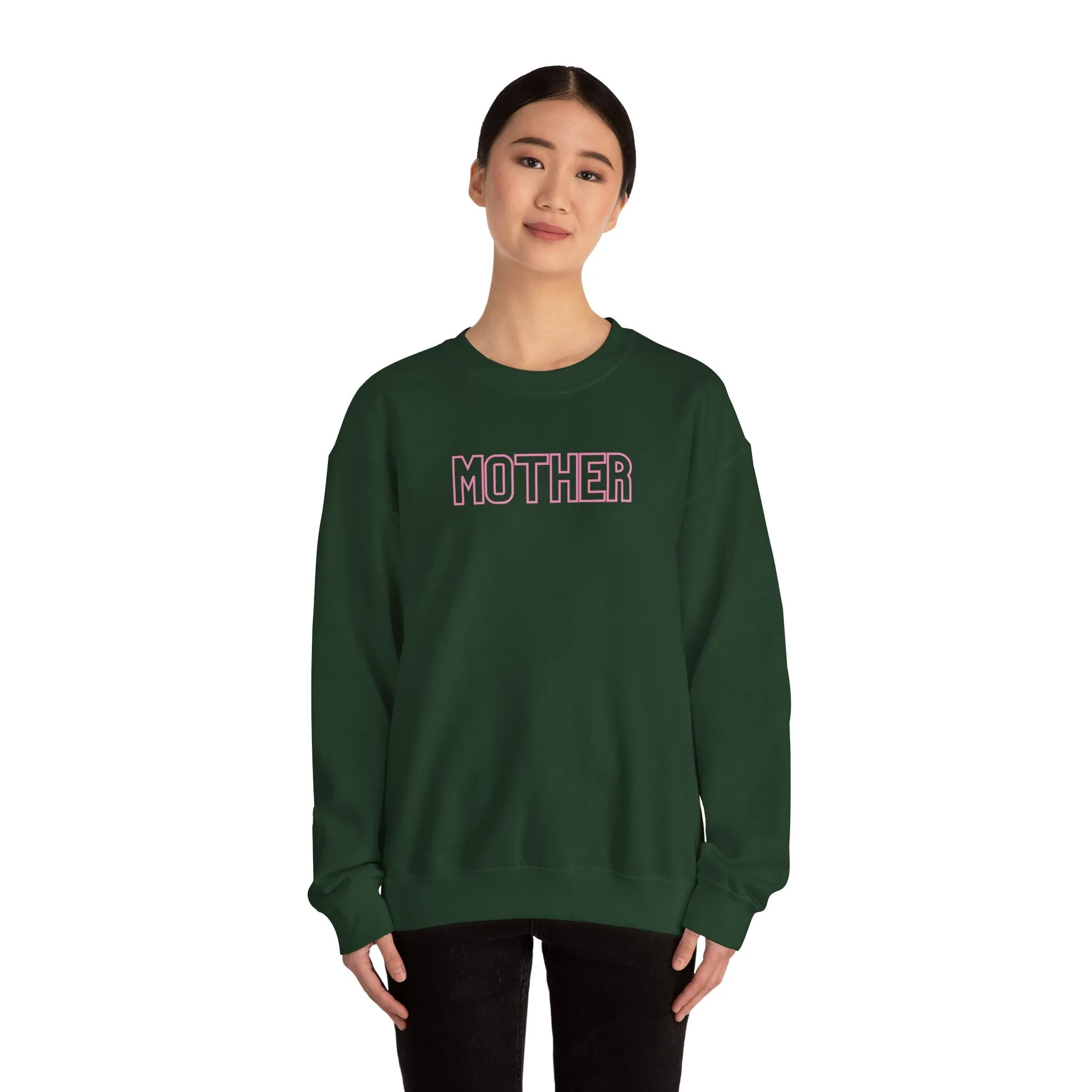 MOTHER Oversized Pullover Crewneck Sweatshirt, Gifts for Mom, Baby Shower Gifts, Pink on Hunter Green, Mother's Day Gift
