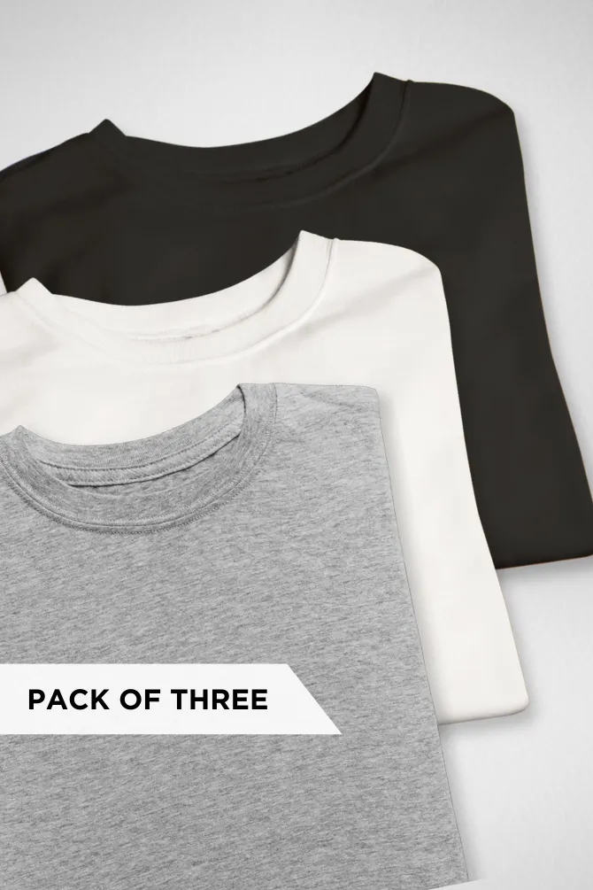 Pack Of 3 Oversized T-Shirts White Black and Grey Melange for Men
