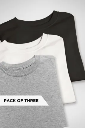 Pack Of 3 Oversized T-Shirts White Black and Grey Melange for Men