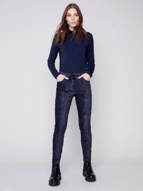 Printed Suede Crinkle Jogger Pants - Navy