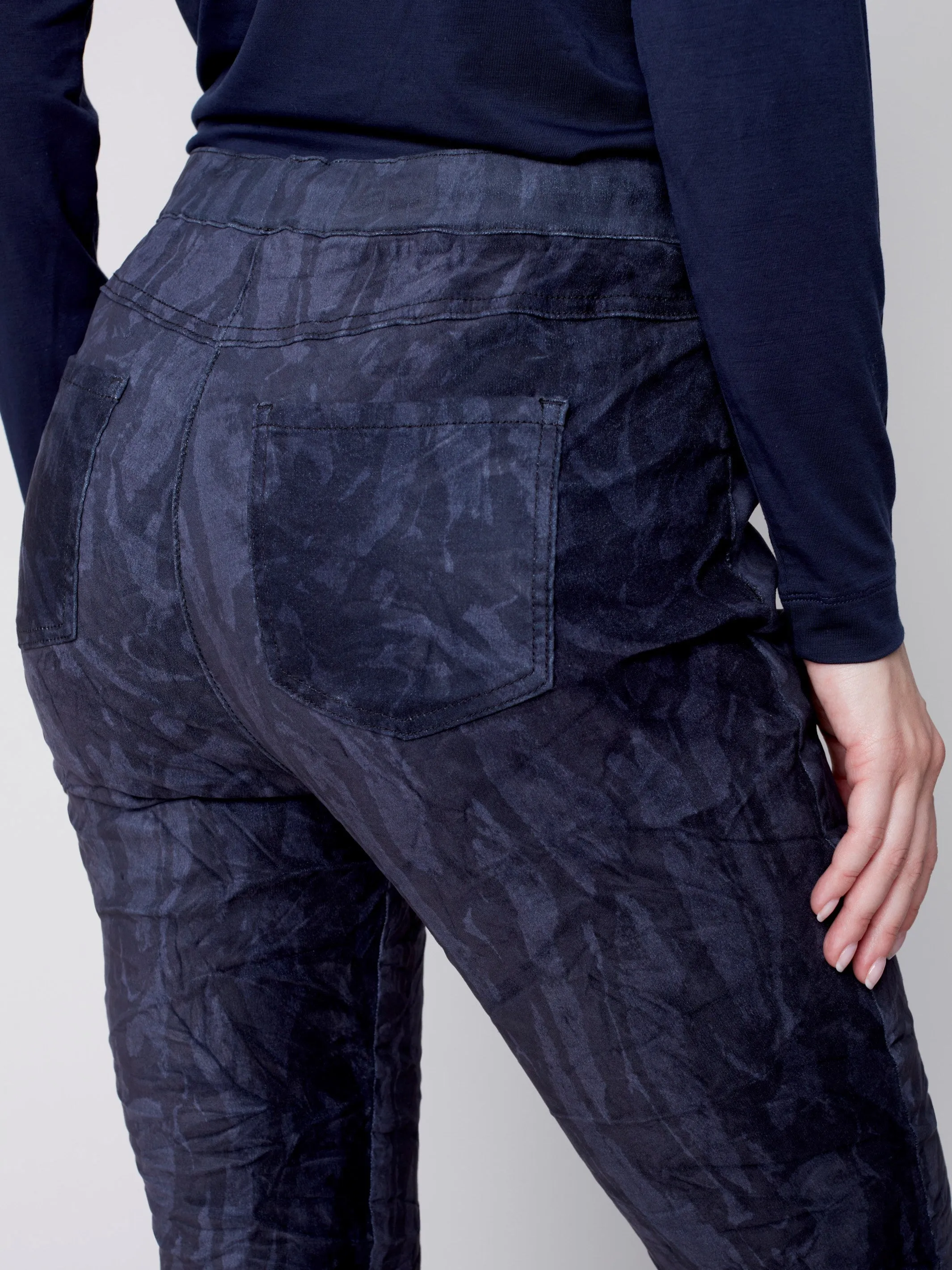 Printed Suede Crinkle Jogger Pants - Navy