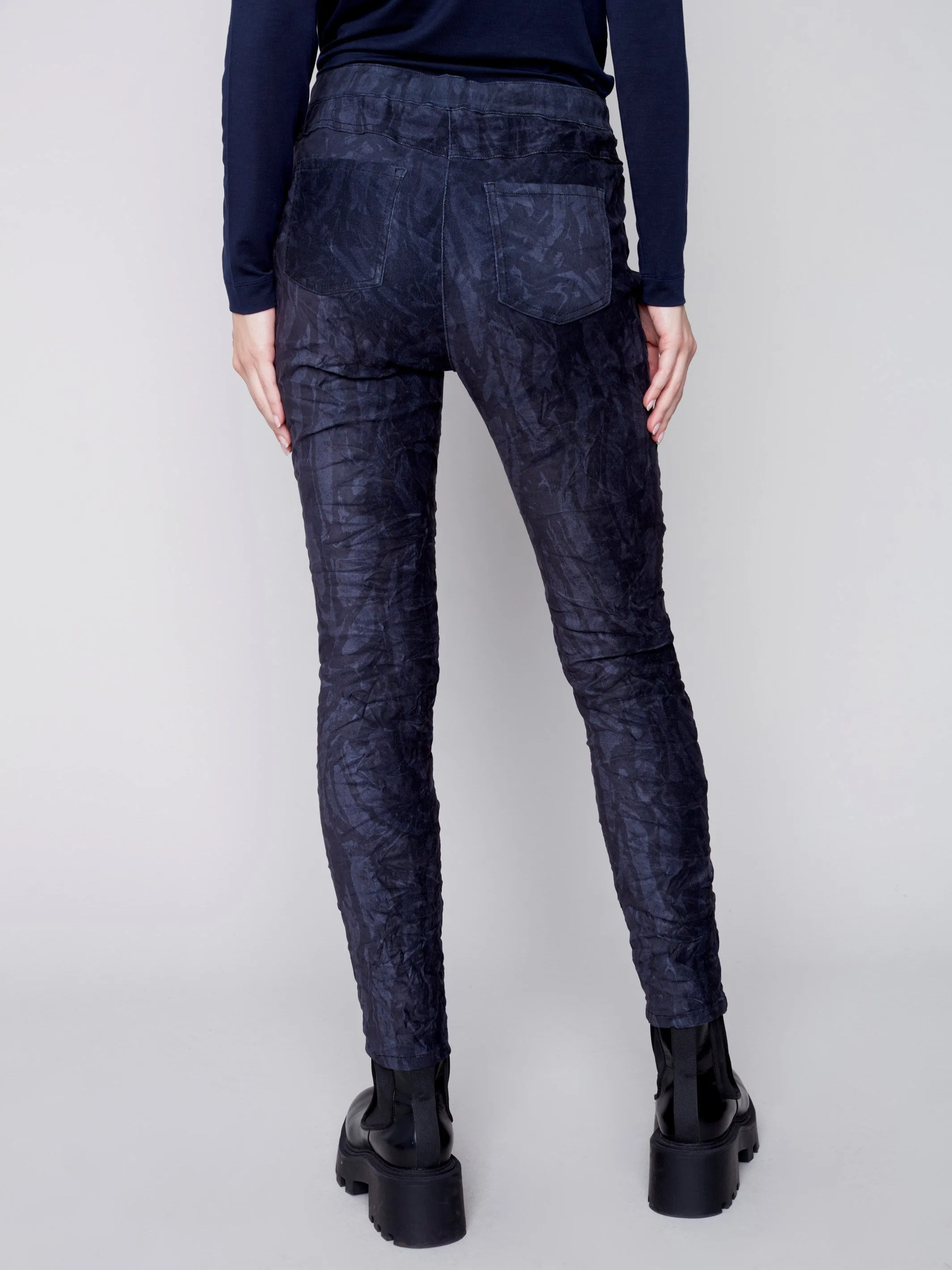 Printed Suede Crinkle Jogger Pants - Navy
