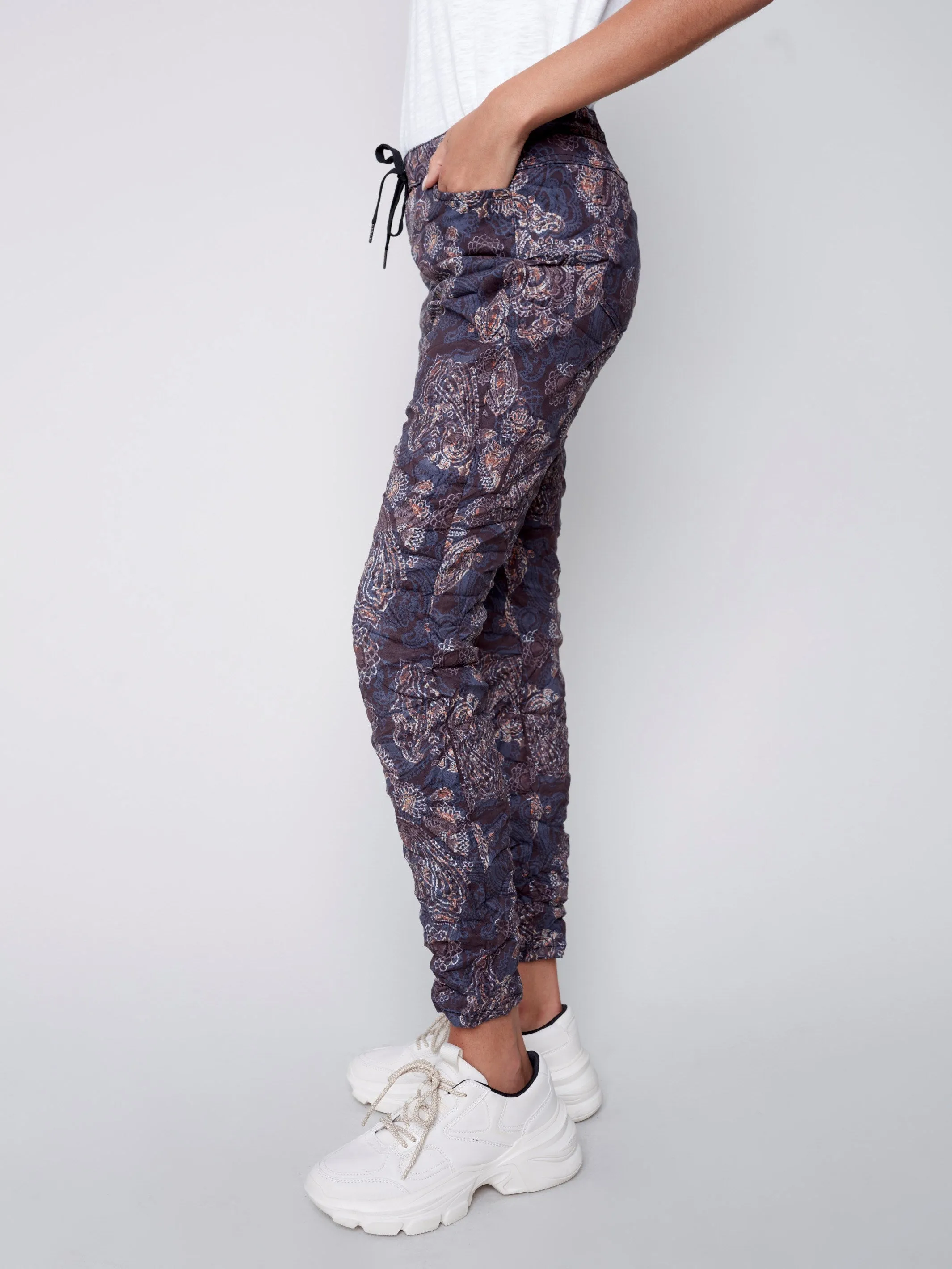 Printed Suede Crinkle Jogger Pants - Paisley