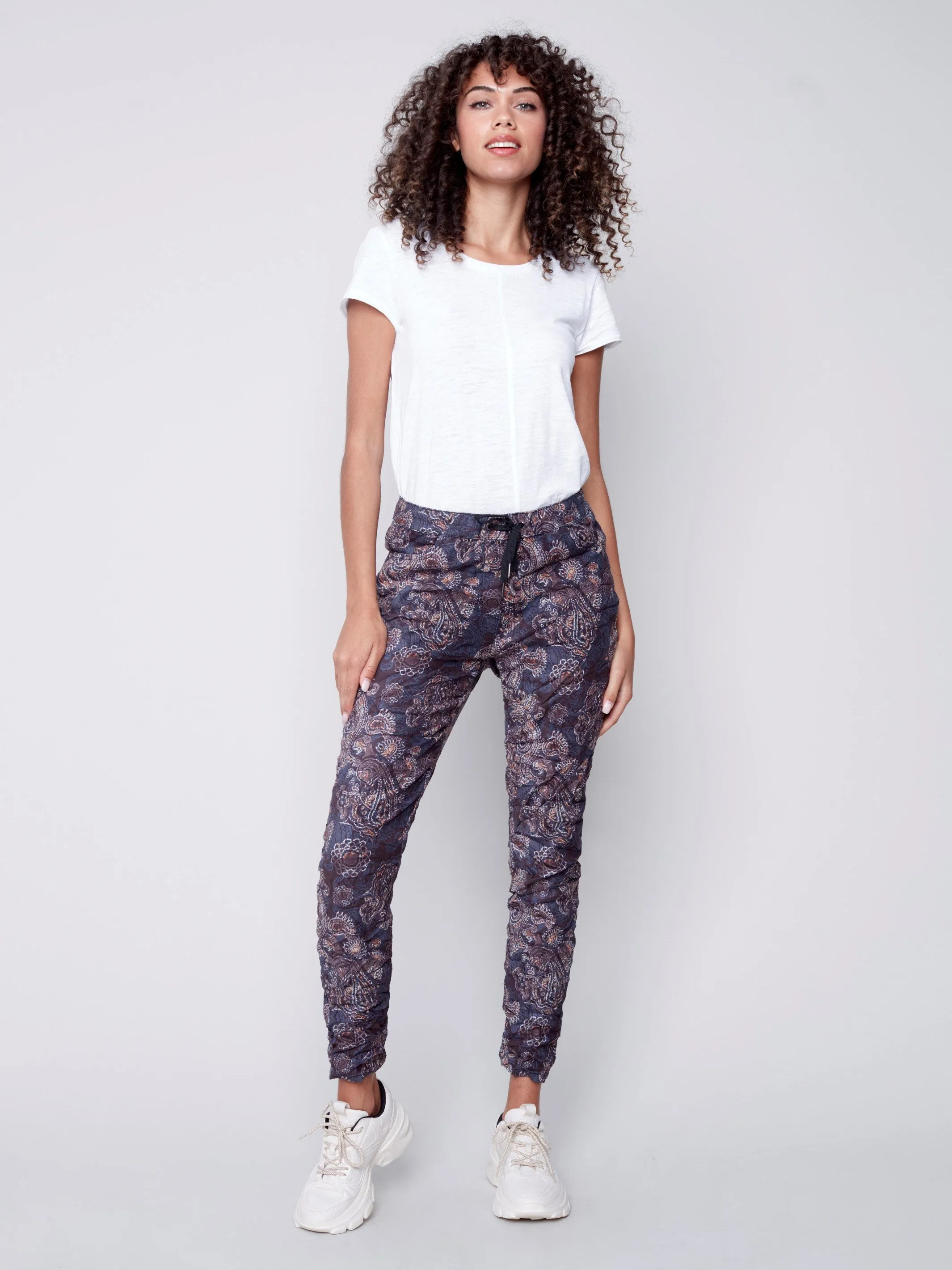 Printed Suede Crinkle Jogger Pants - Paisley