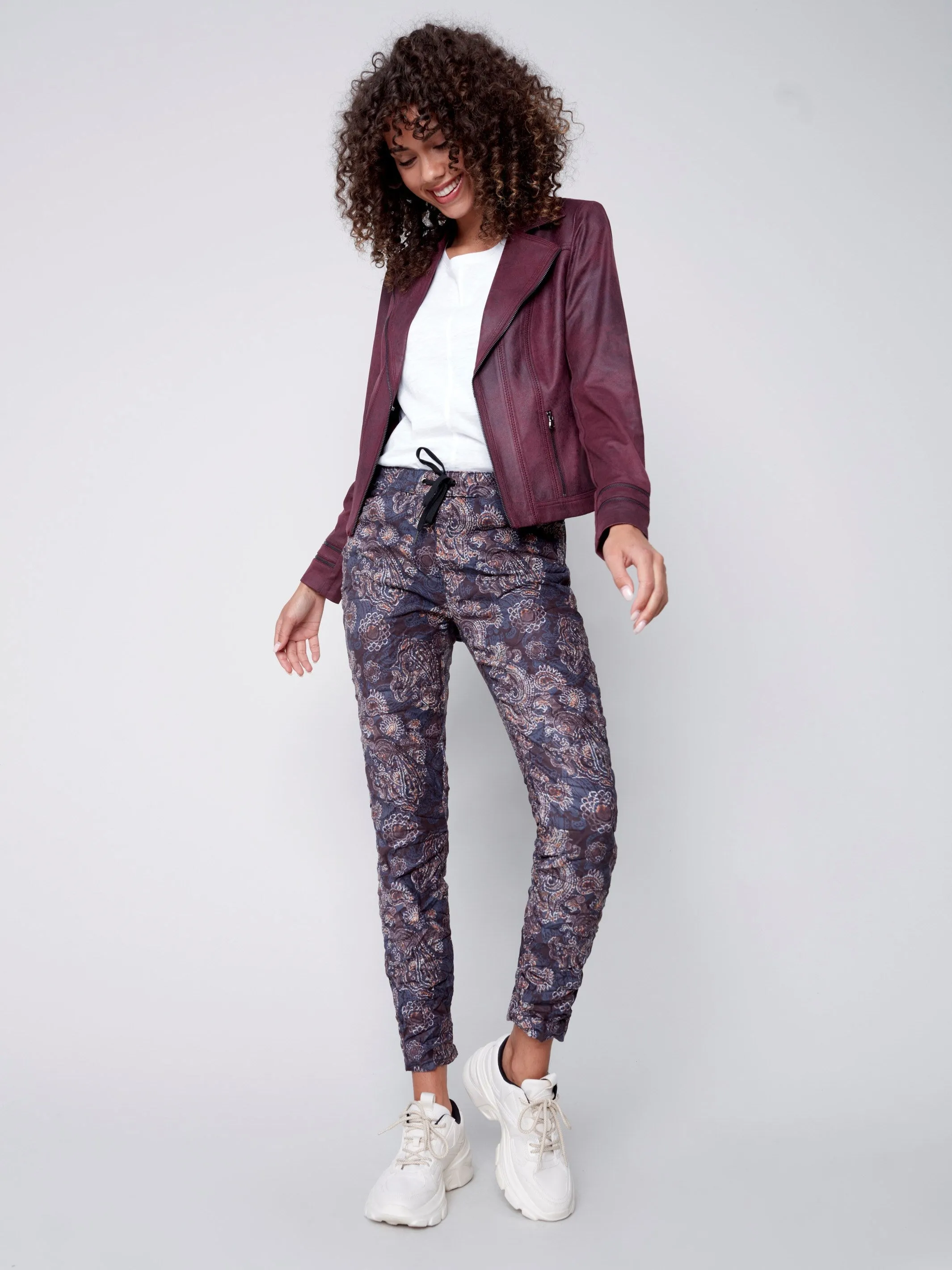 Printed Suede Crinkle Jogger Pants - Paisley