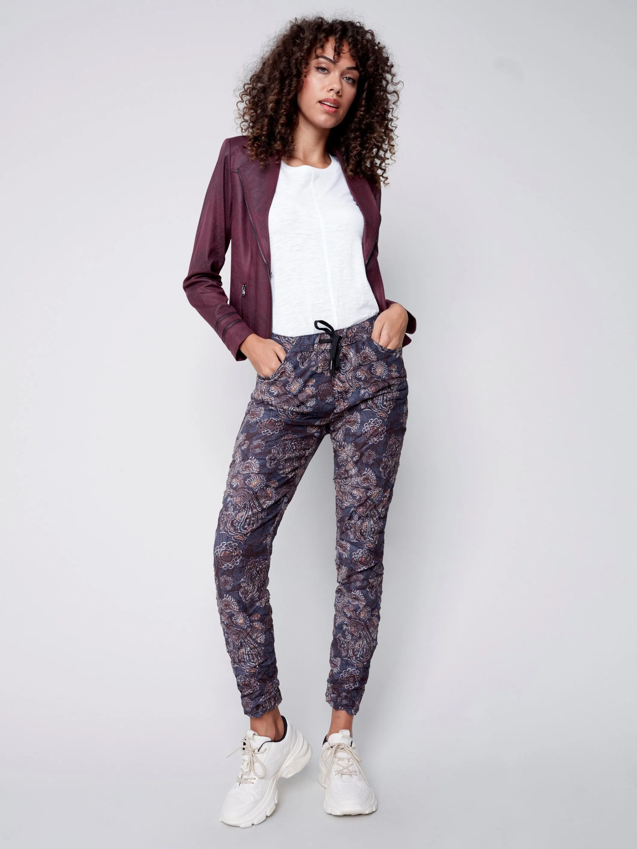Printed Suede Crinkle Jogger Pants - Paisley