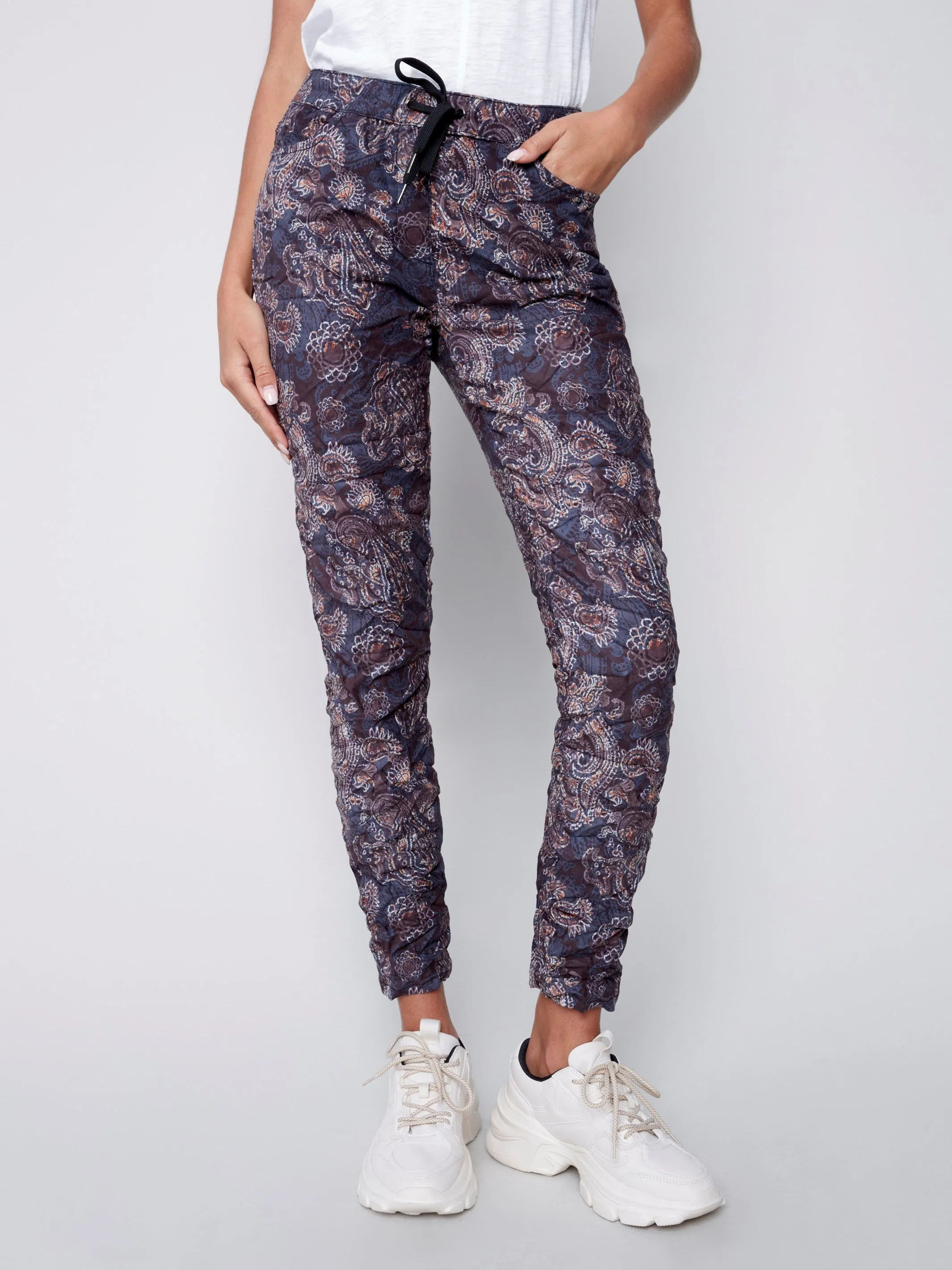 Printed Suede Crinkle Jogger Pants - Paisley