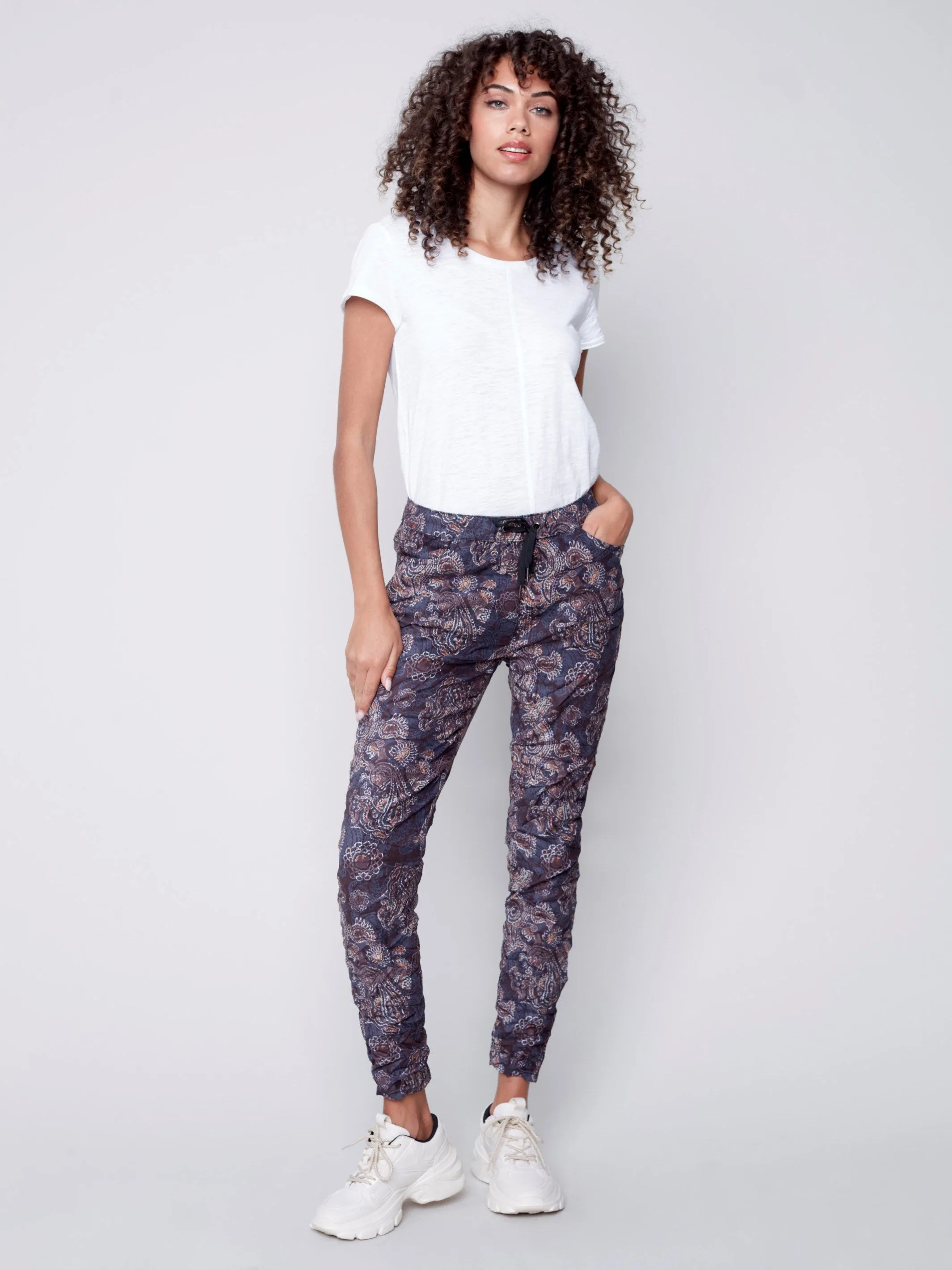 Printed Suede Crinkle Jogger Pants - Paisley