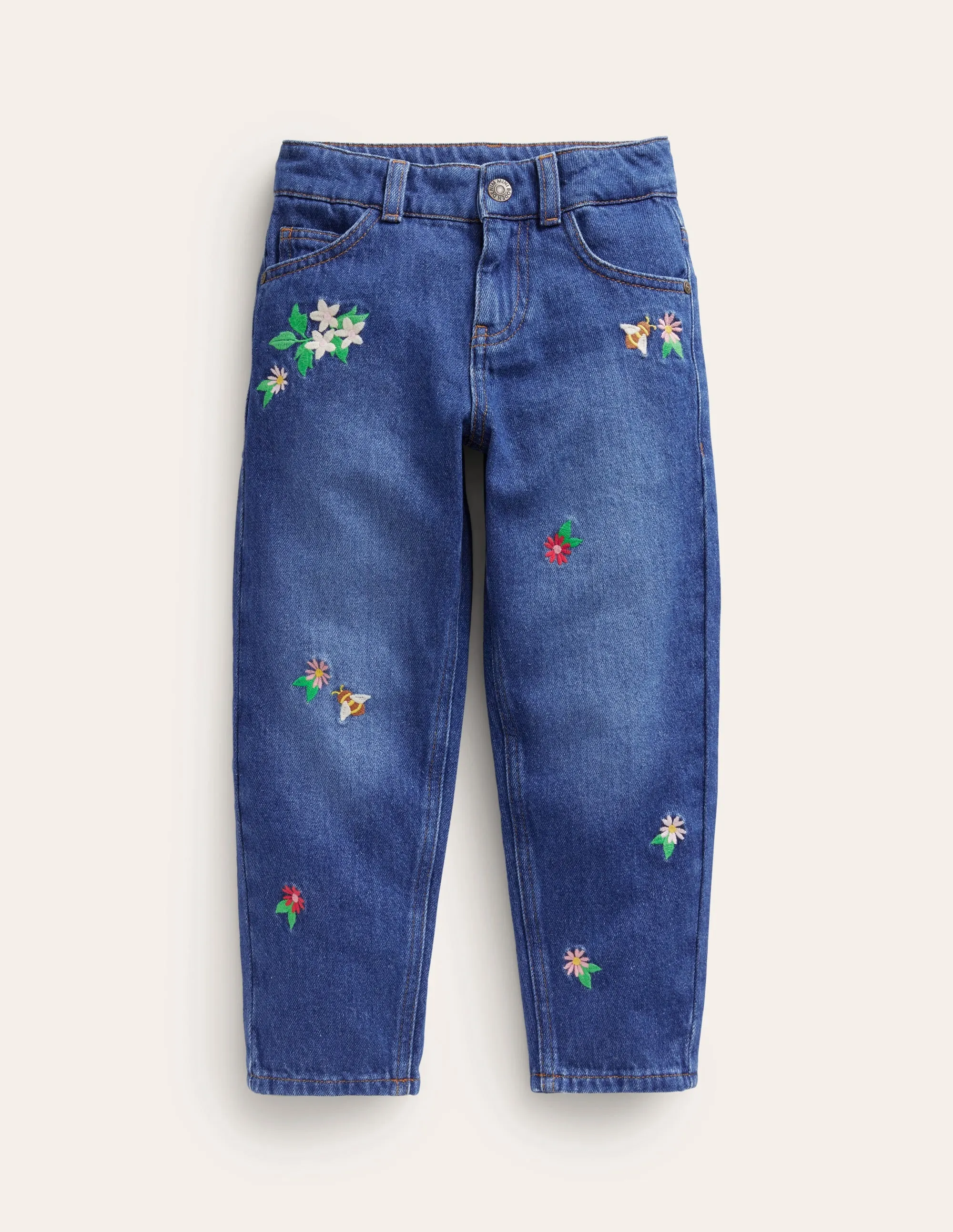 Relaxed Straight Jean-Mid Denim Embroidery