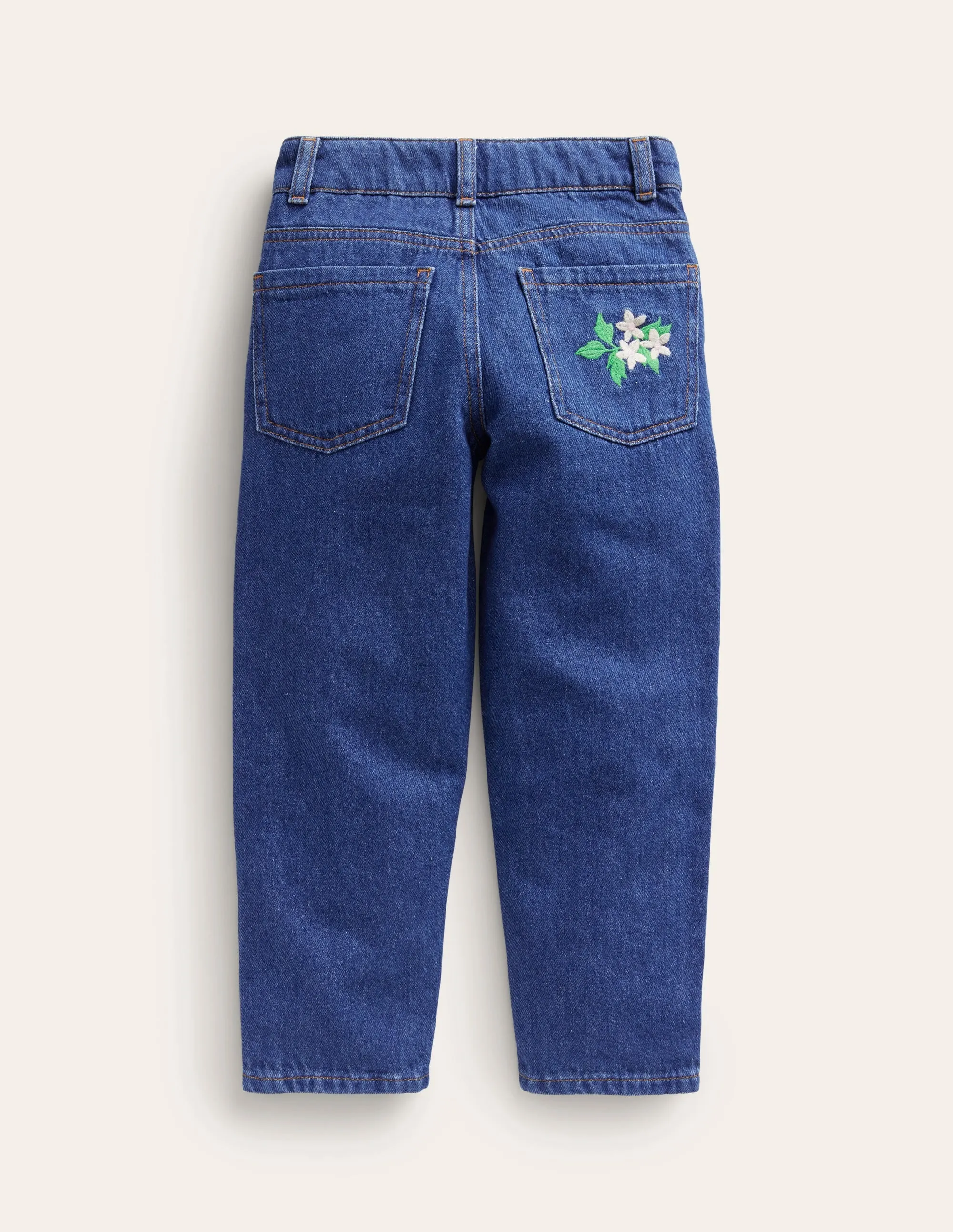Relaxed Straight Jean-Mid Denim Embroidery