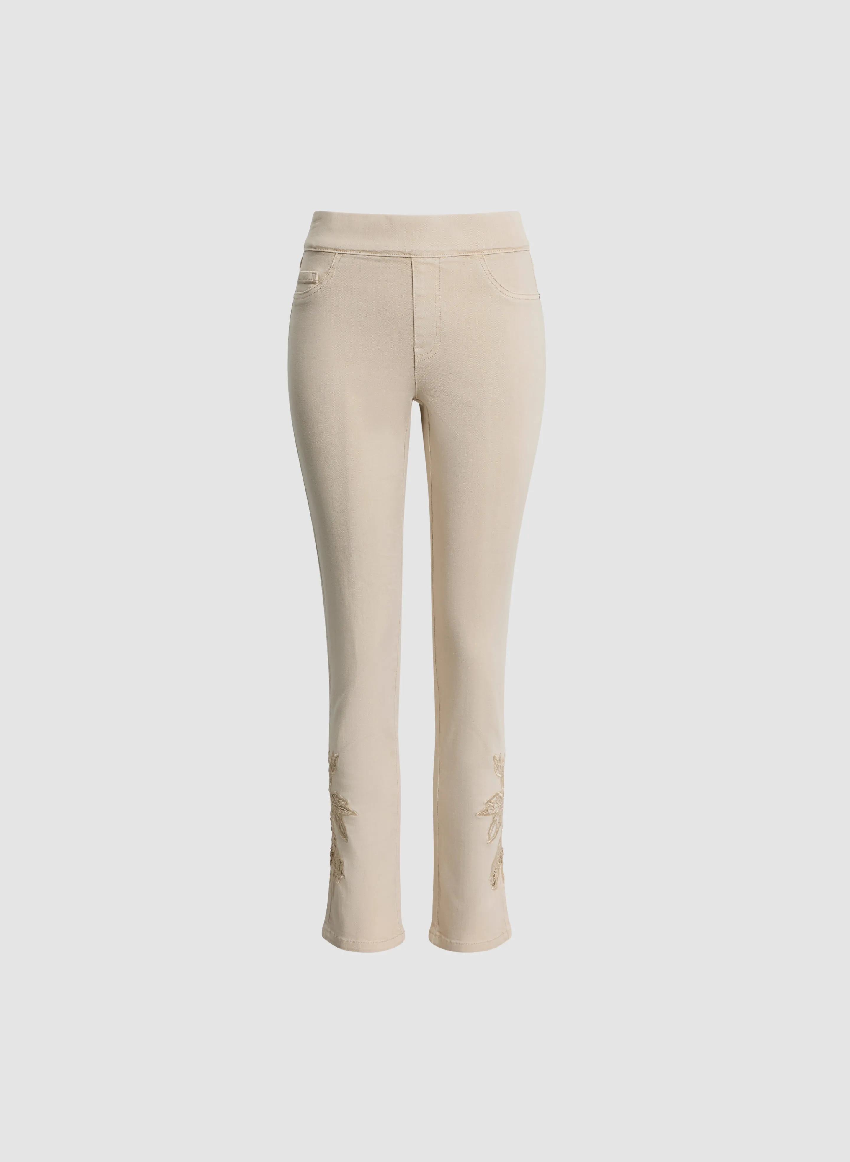 Rose Applique Pull-On Jeans