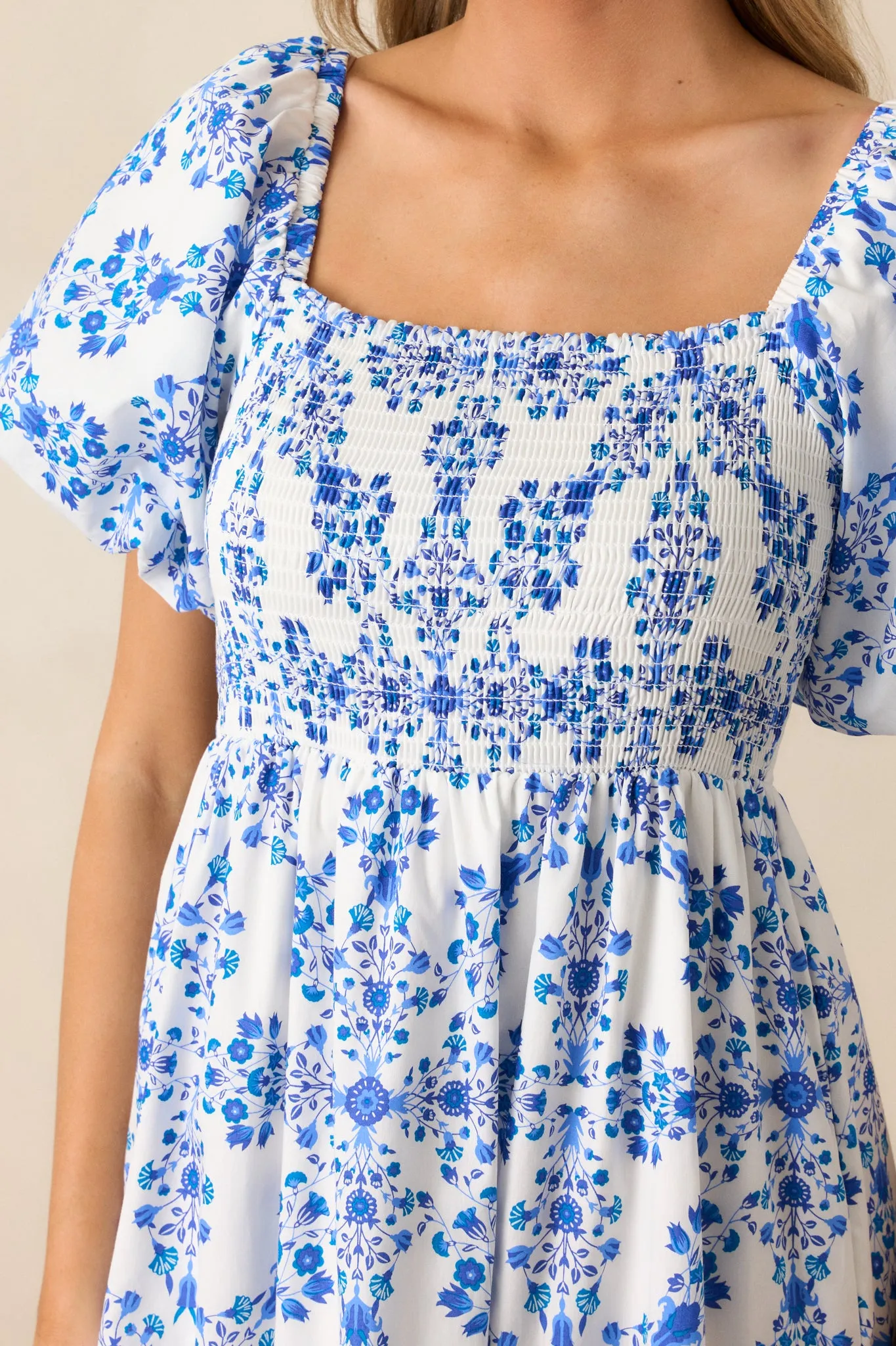 Rosewater Skies 100% Cotton Royal Blue Floral Maxi Dress