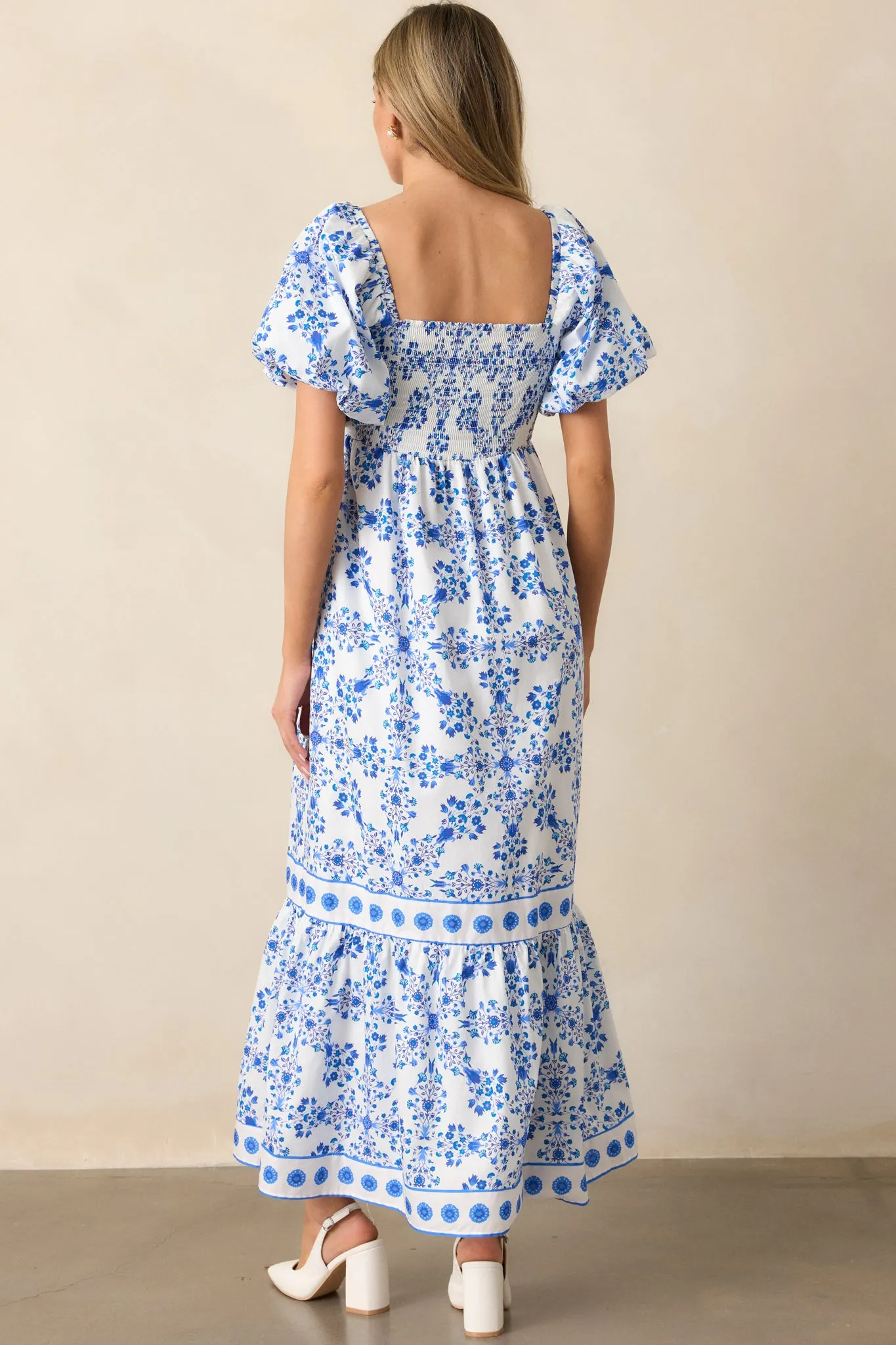 Rosewater Skies 100% Cotton Royal Blue Floral Maxi Dress