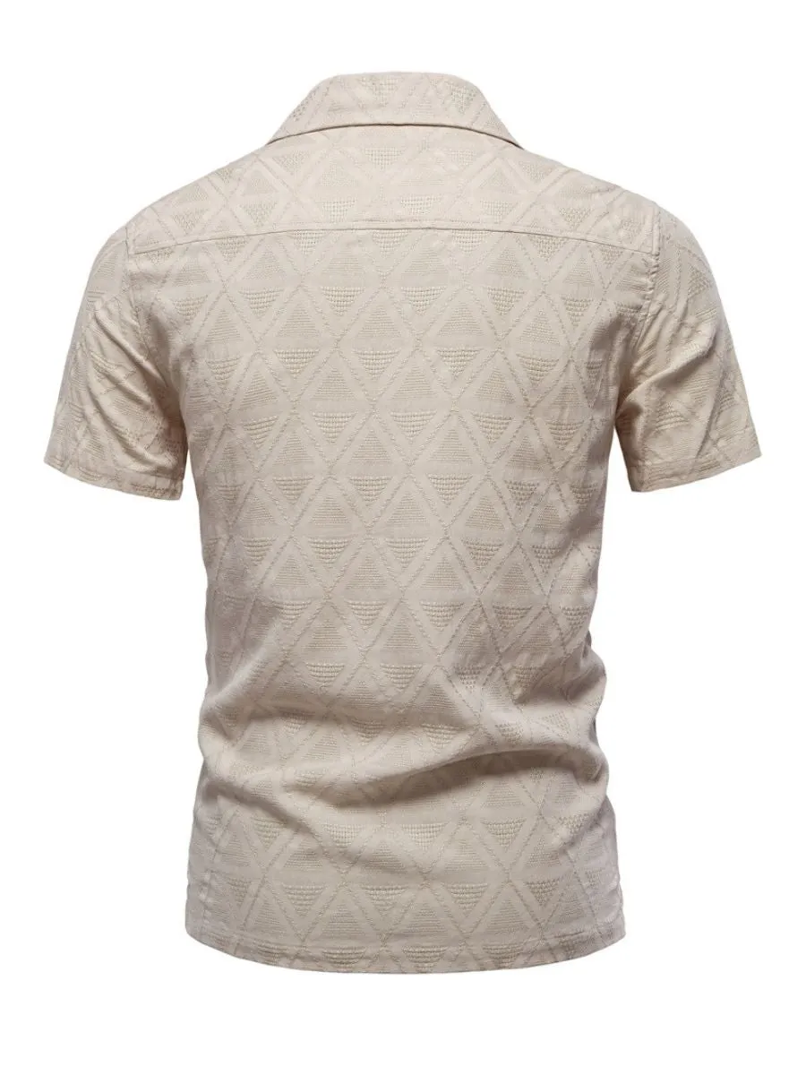 Short-Sleeve Diamond Patterned Lapel Shirt