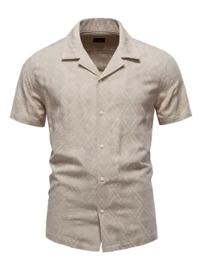 Short-Sleeve Diamond Patterned Lapel Shirt