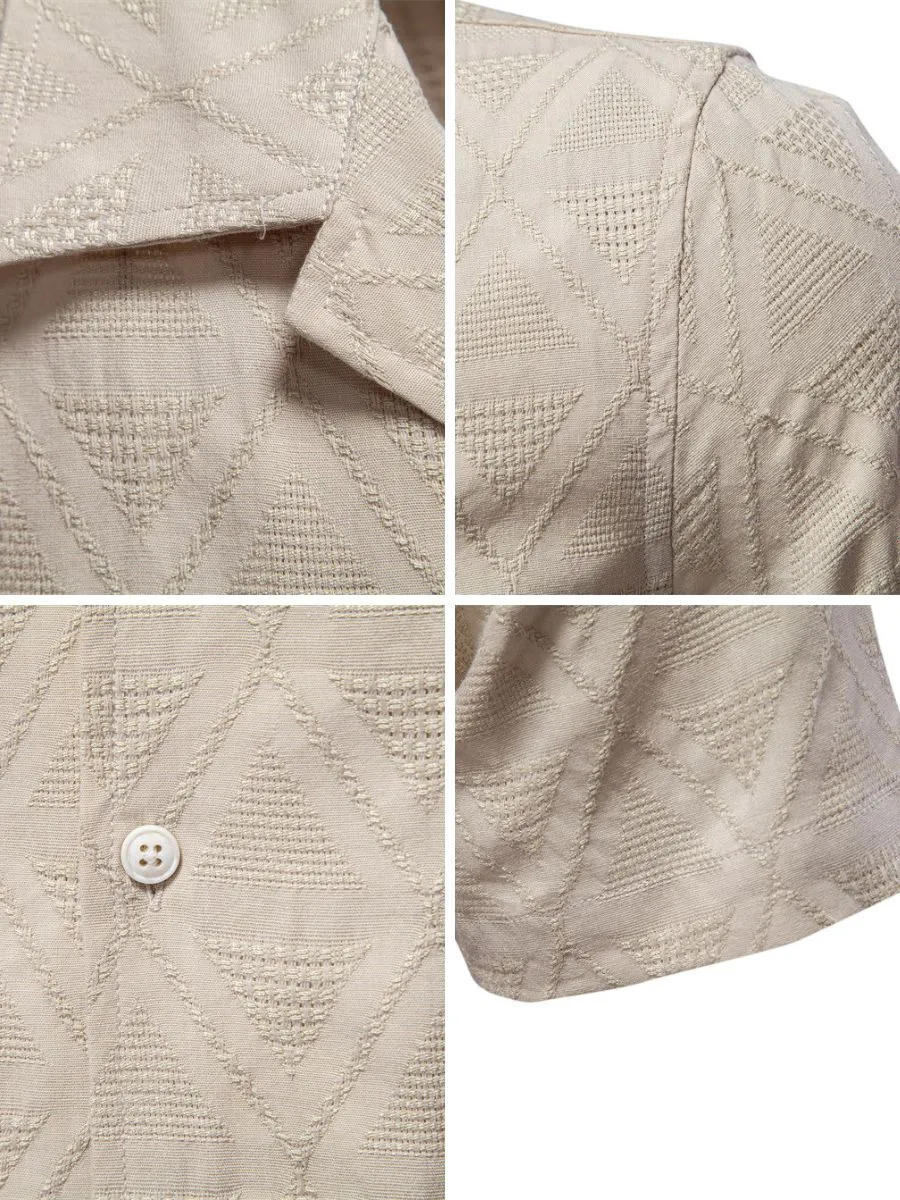 Short-Sleeve Diamond Patterned Lapel Shirt