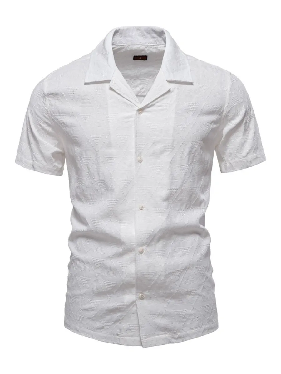 Short-Sleeve Diamond Patterned Lapel Shirt
