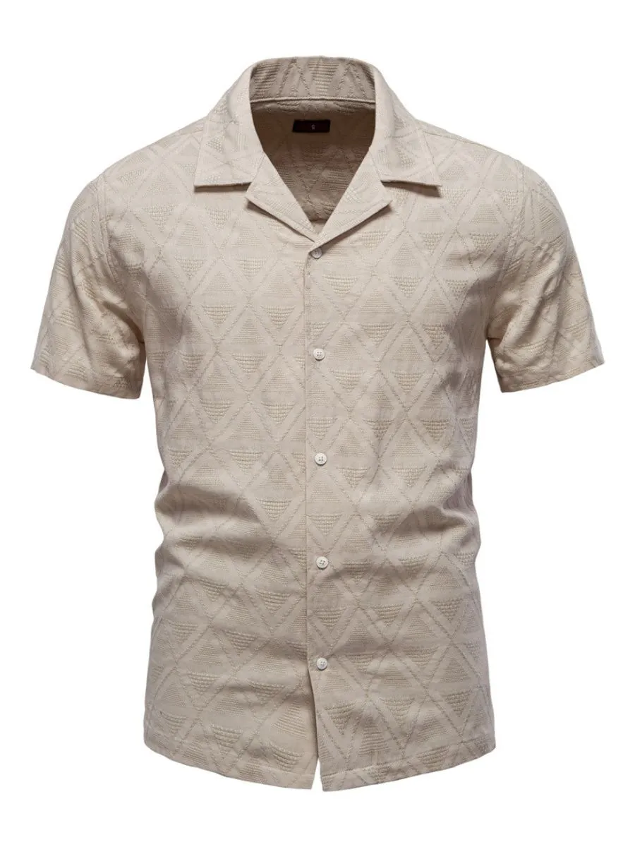 Short-Sleeve Diamond Patterned Lapel Shirt