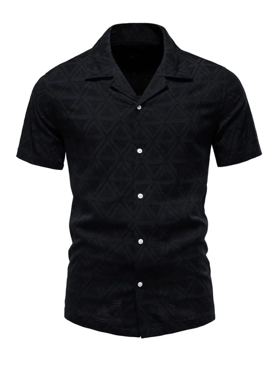 Short-Sleeve Diamond Patterned Lapel Shirt