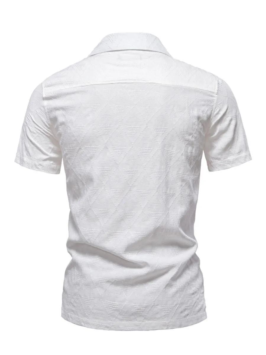 Short-Sleeve Diamond Patterned Lapel Shirt