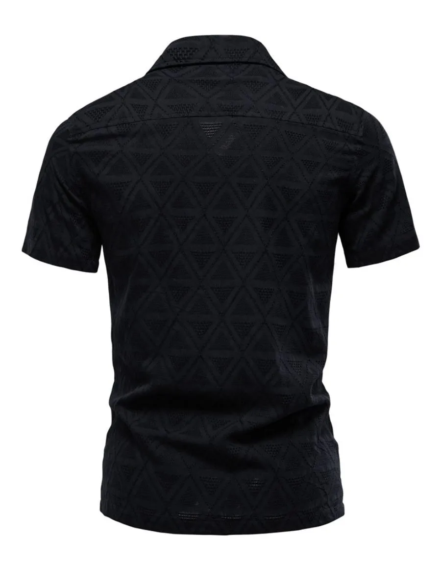 Short-Sleeve Diamond Patterned Lapel Shirt