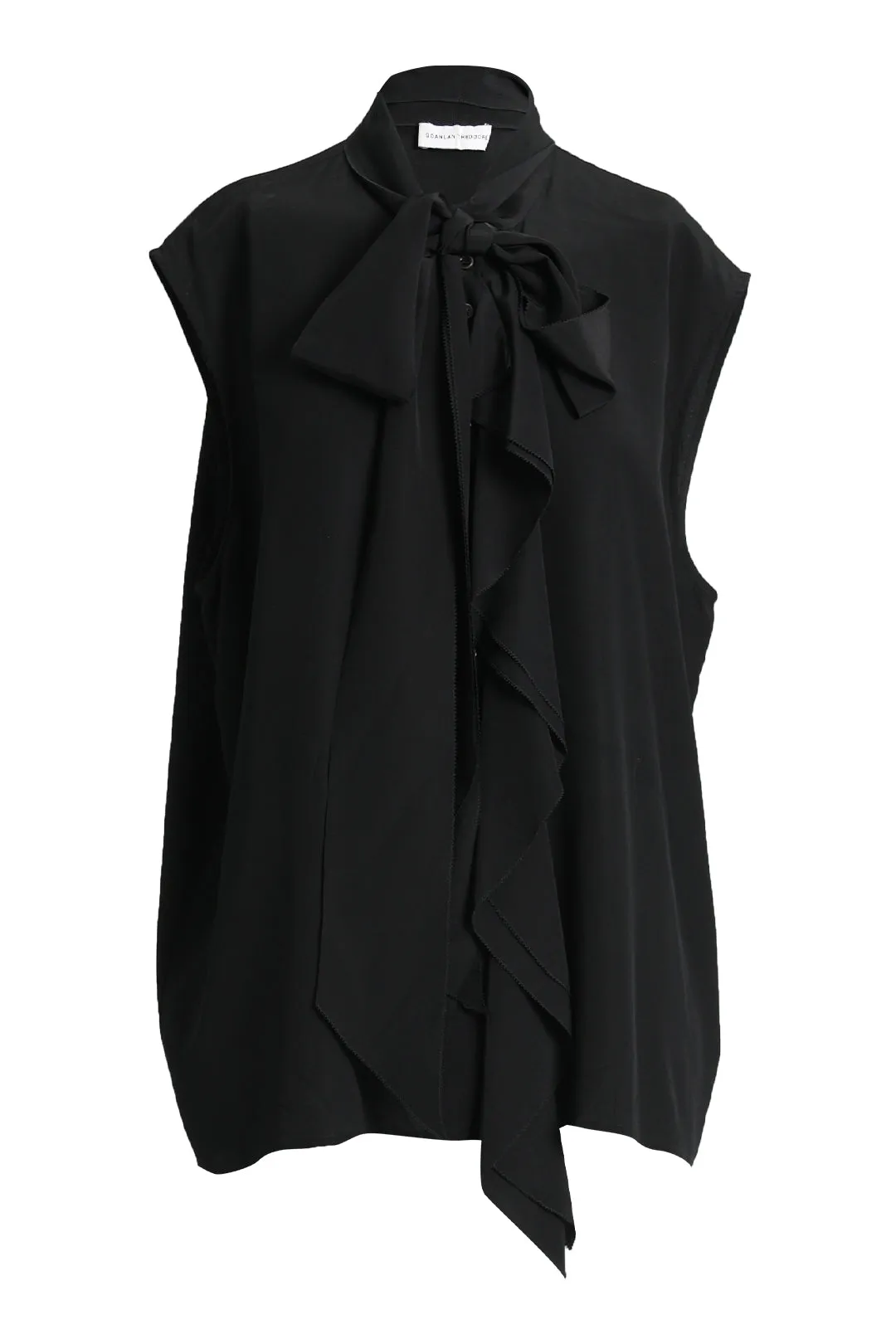 Sleeveless Black Blouse With Self Tie