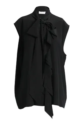 Sleeveless Black Blouse With Self Tie