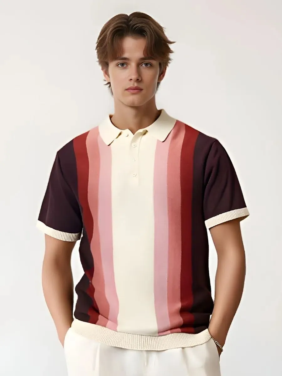 Striped Knit Short Sleeve Polo