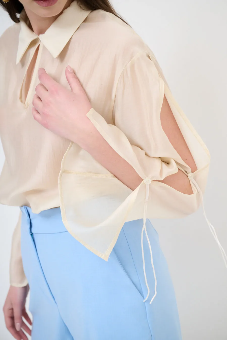 Tie-sleeve collared blouse wholesale