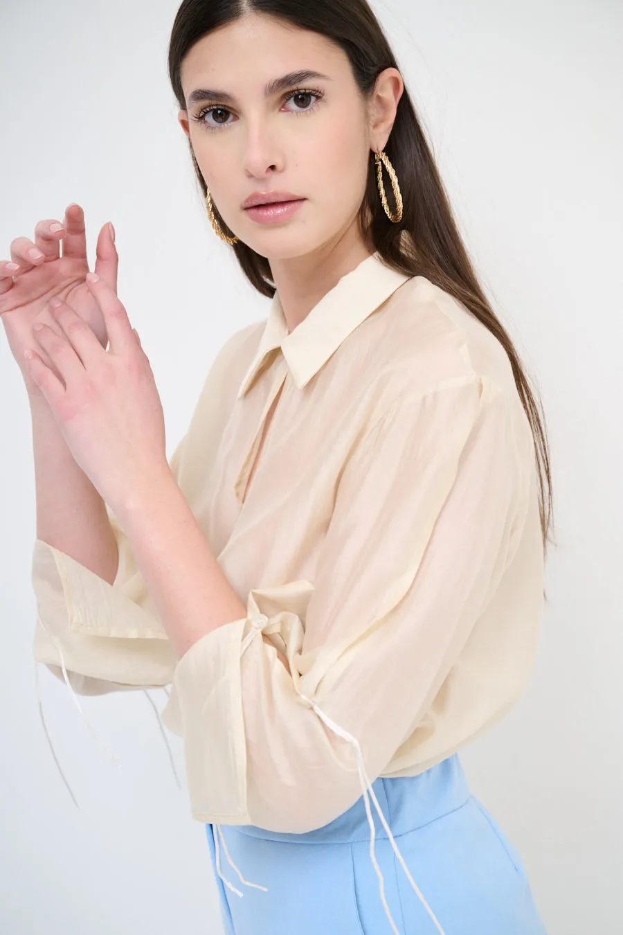 Tie-sleeve collared blouse wholesale