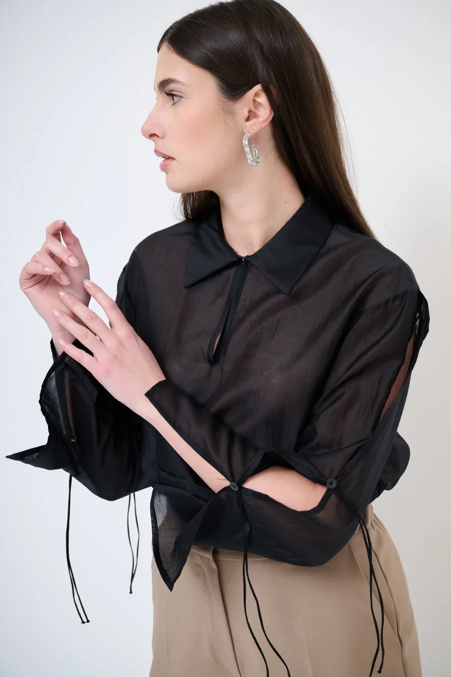 Tie-sleeve collared blouse wholesale