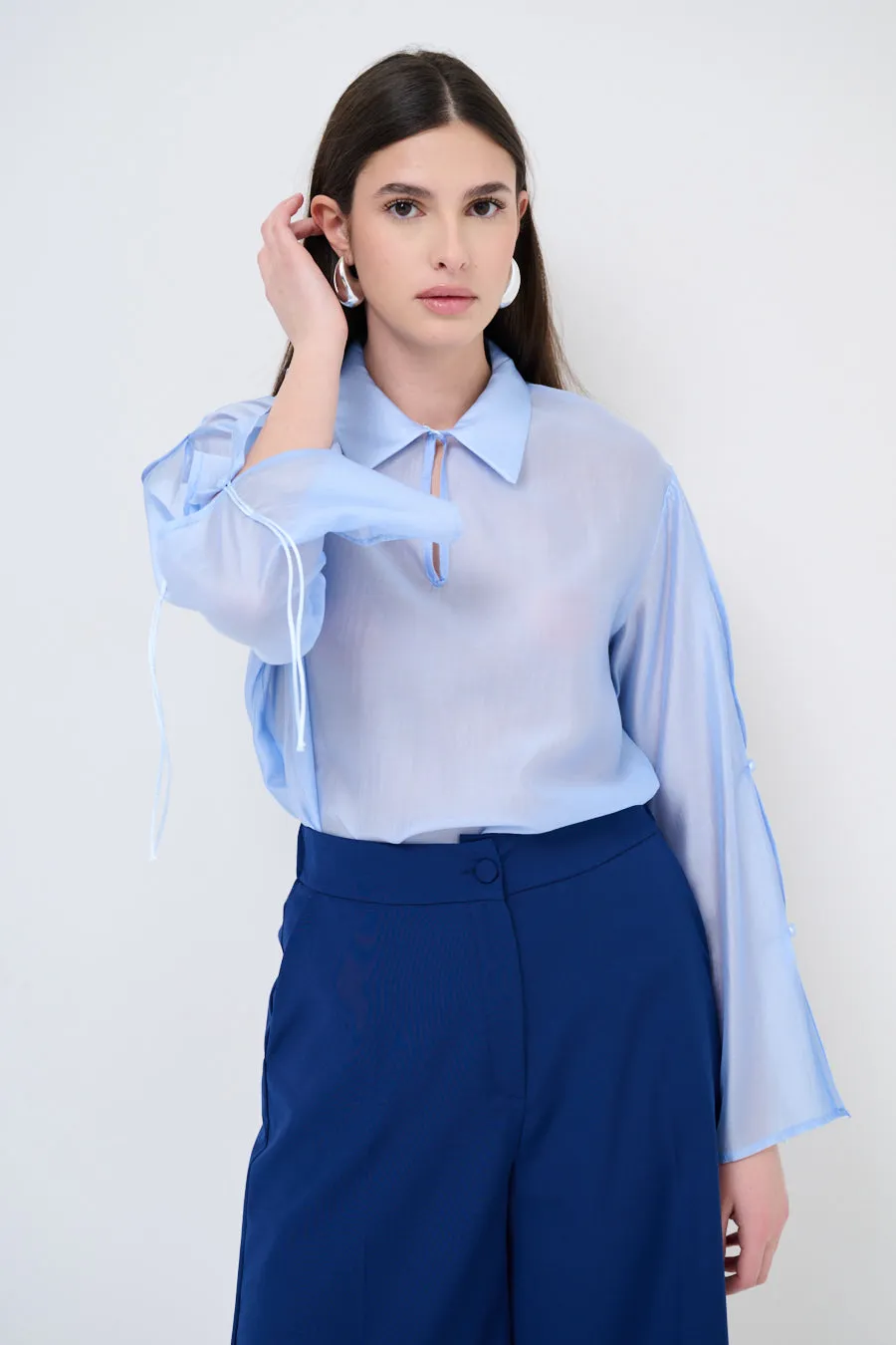 Tie-sleeve collared blouse wholesale