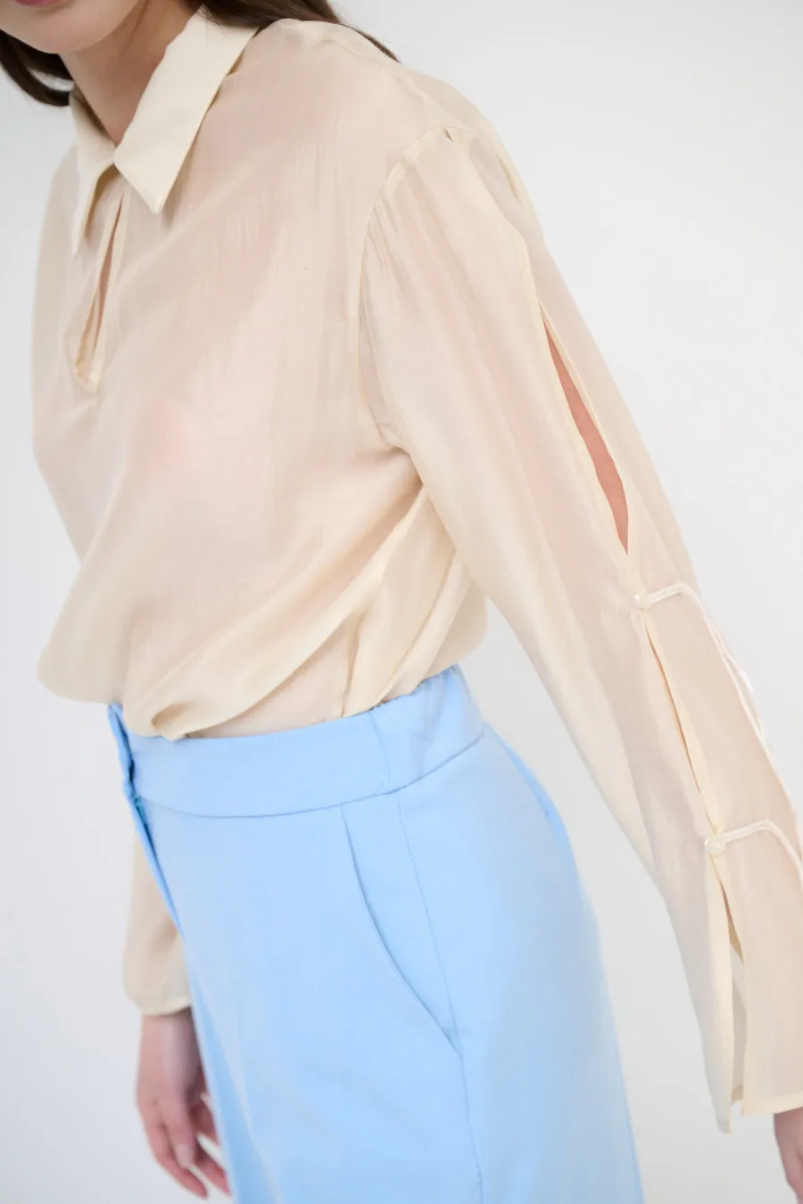 Tie-sleeve collared blouse wholesale