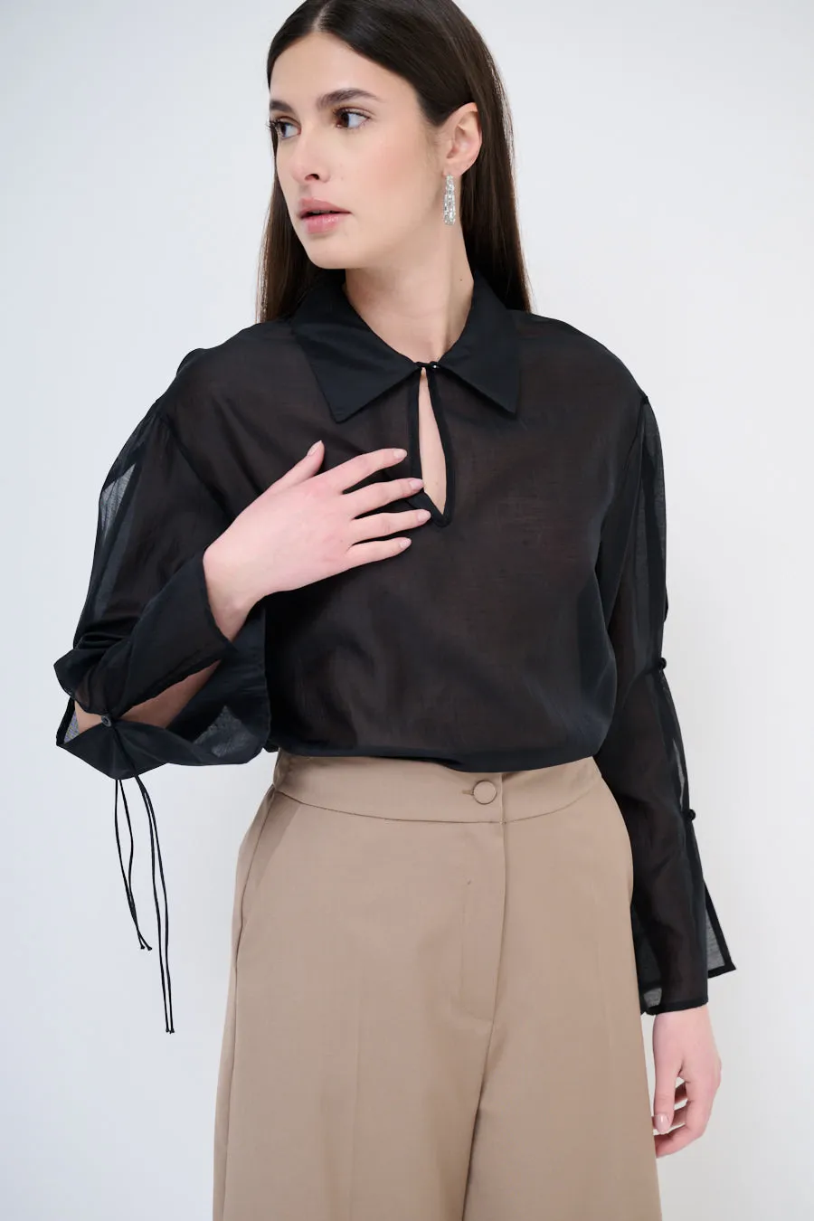 Tie-sleeve collared blouse wholesale