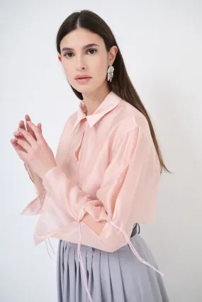 Tie-sleeve collared blouse wholesale