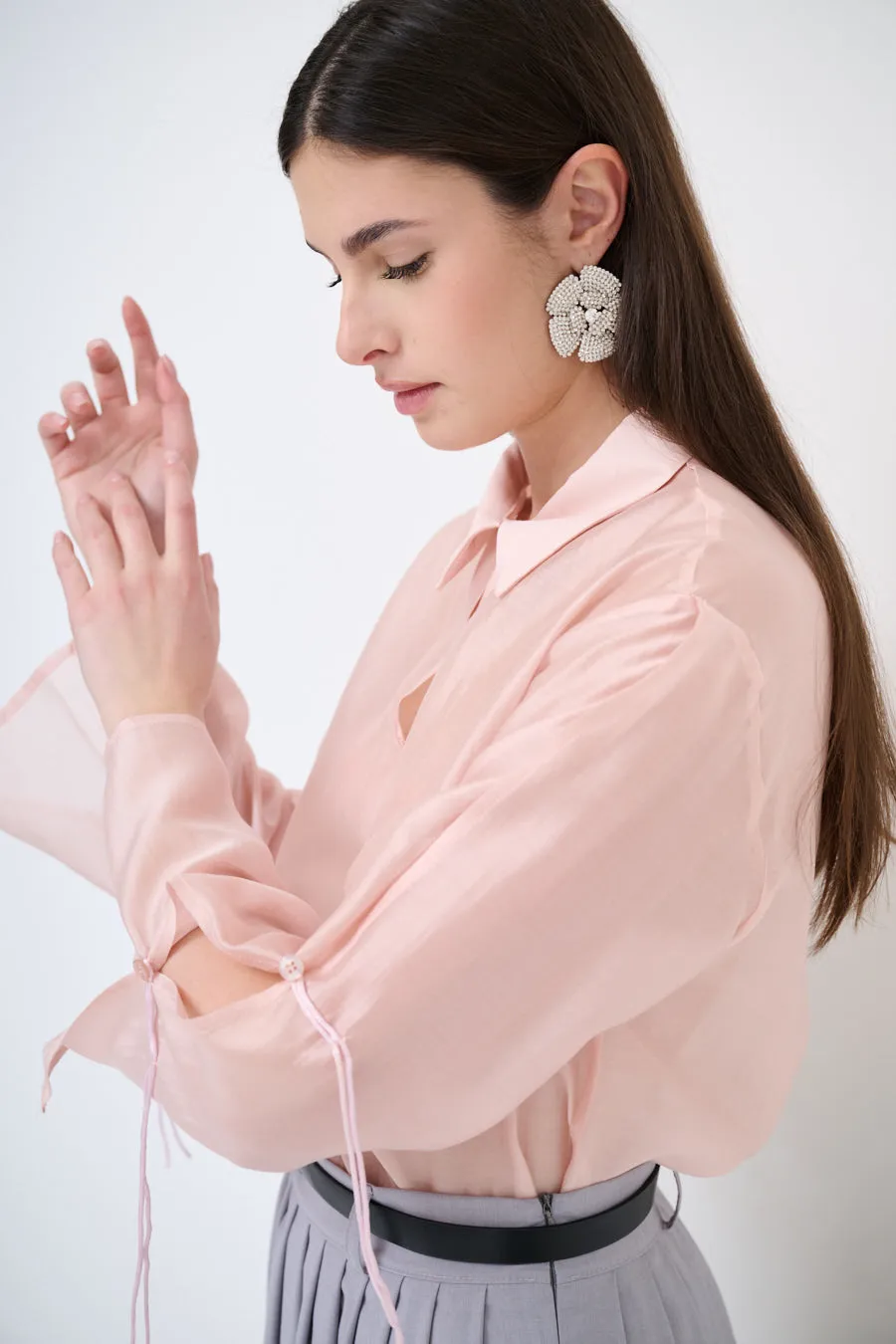 Tie-sleeve collared blouse wholesale