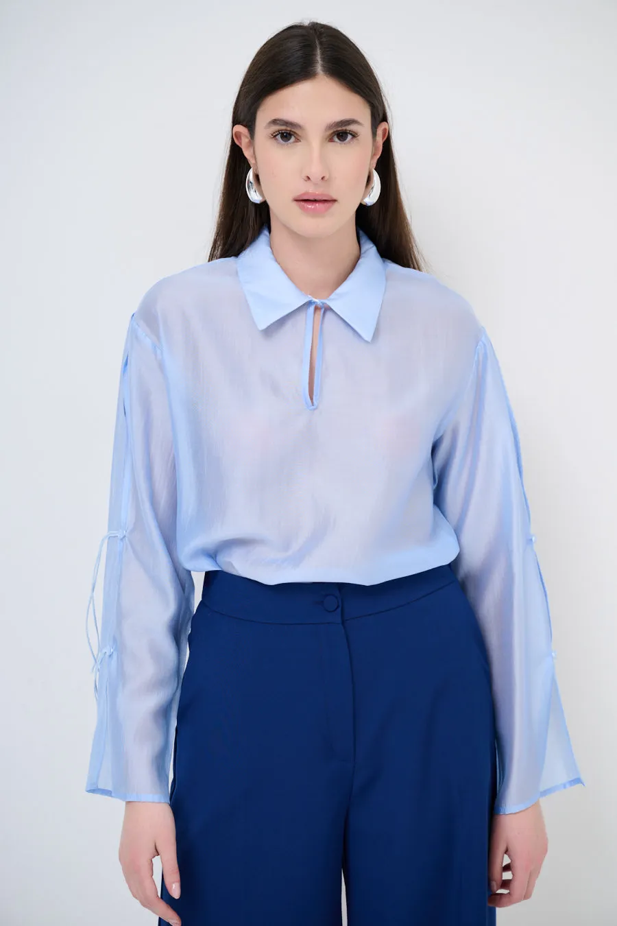 Tie-sleeve collared blouse wholesale