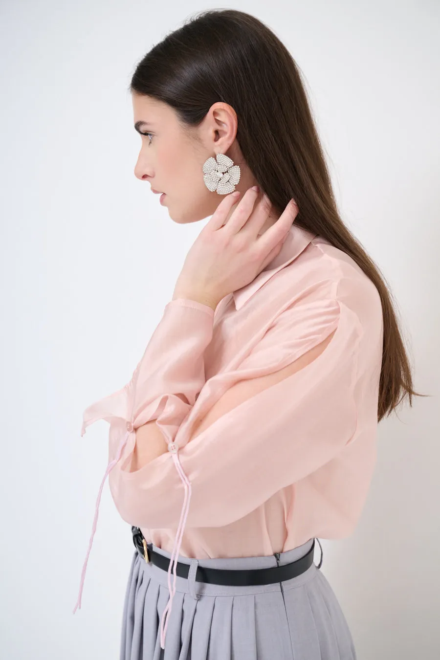 Tie-sleeve collared blouse wholesale