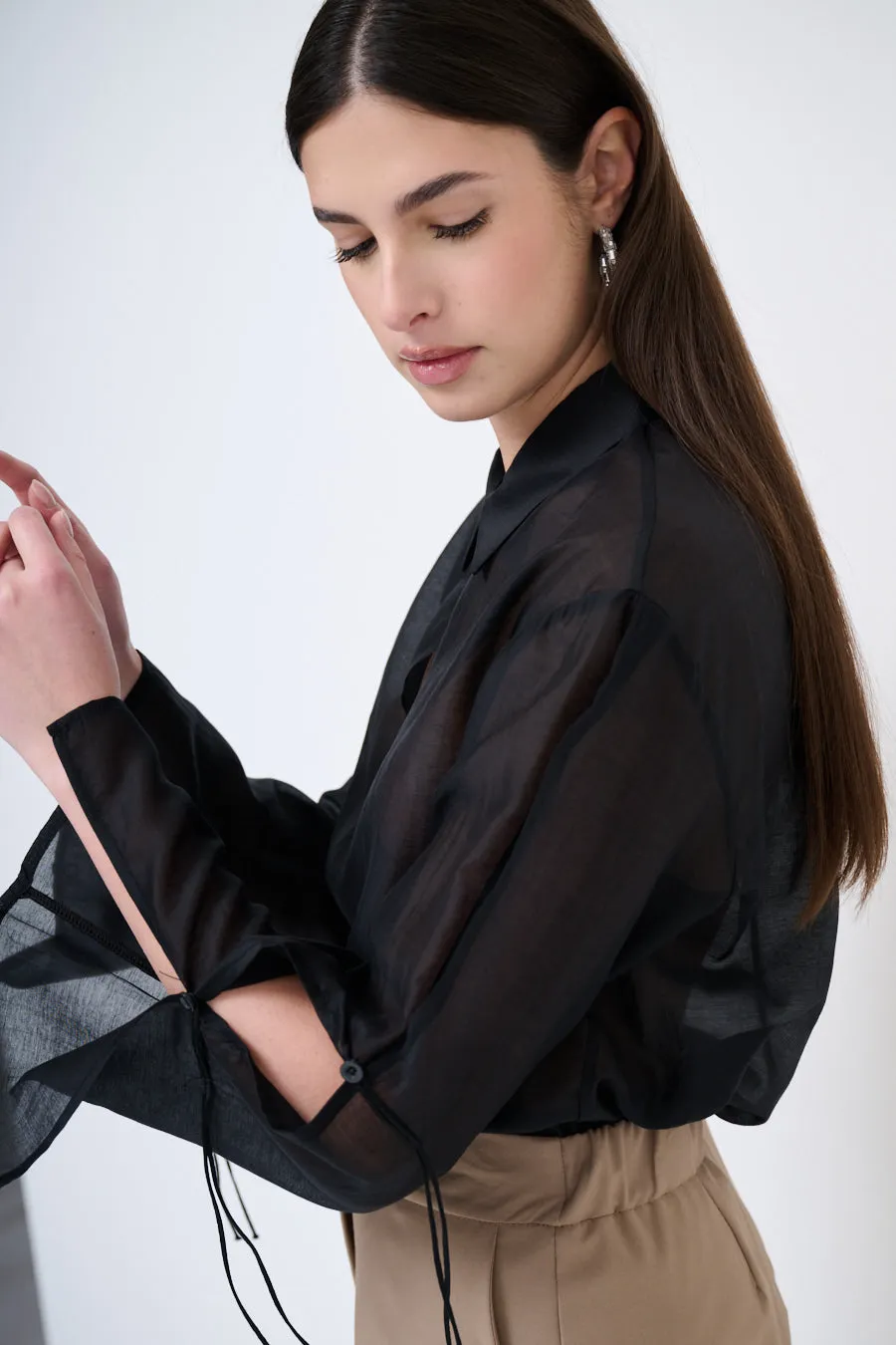 Tie-sleeve collared blouse wholesale