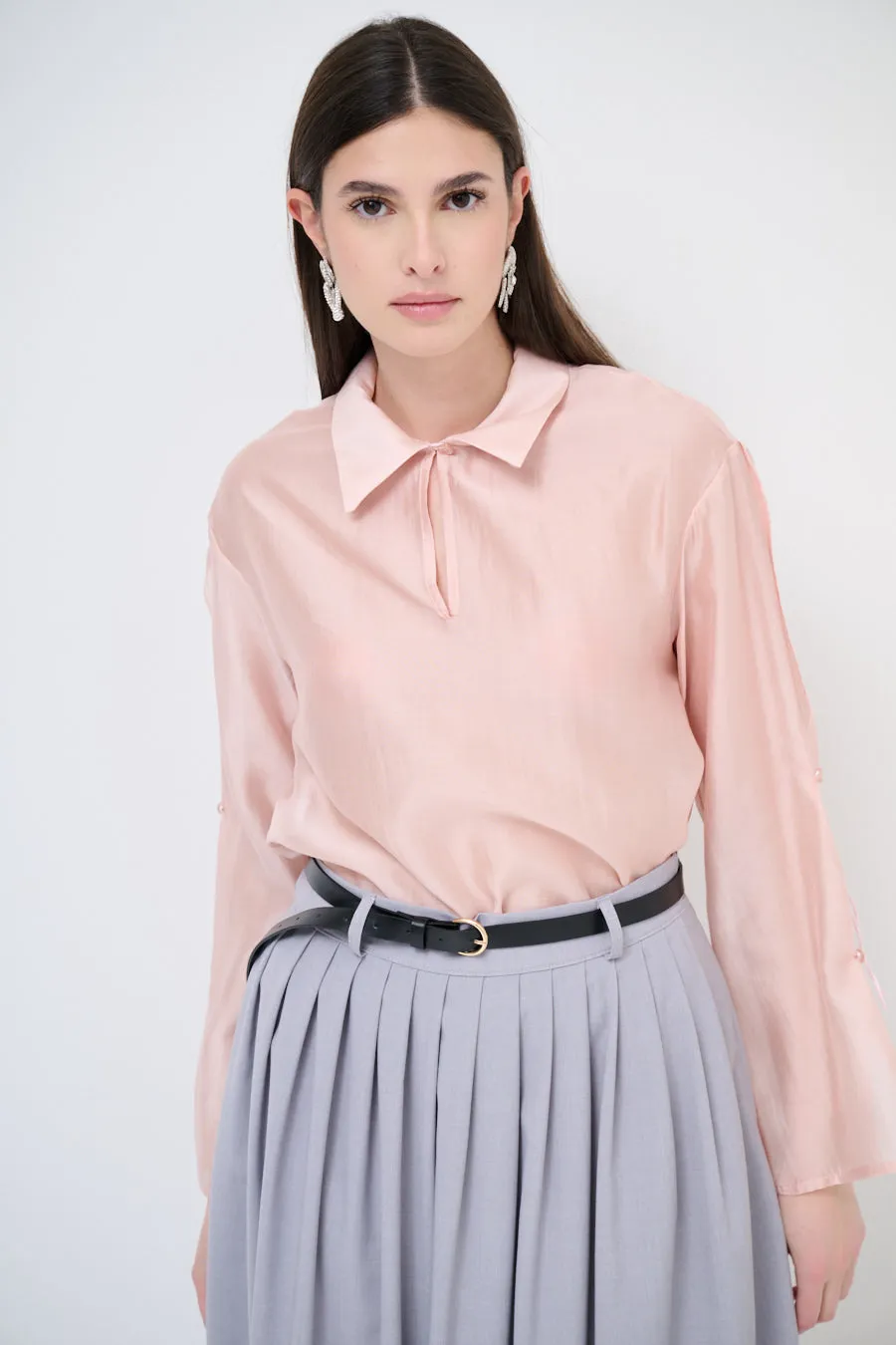 Tie-sleeve collared blouse wholesale