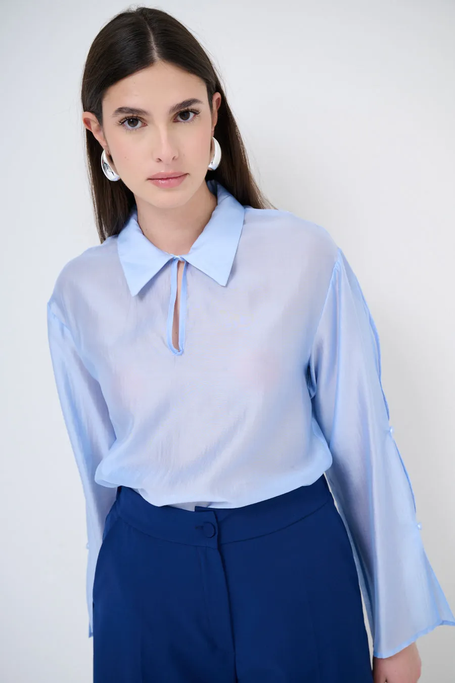 Tie-sleeve collared blouse wholesale