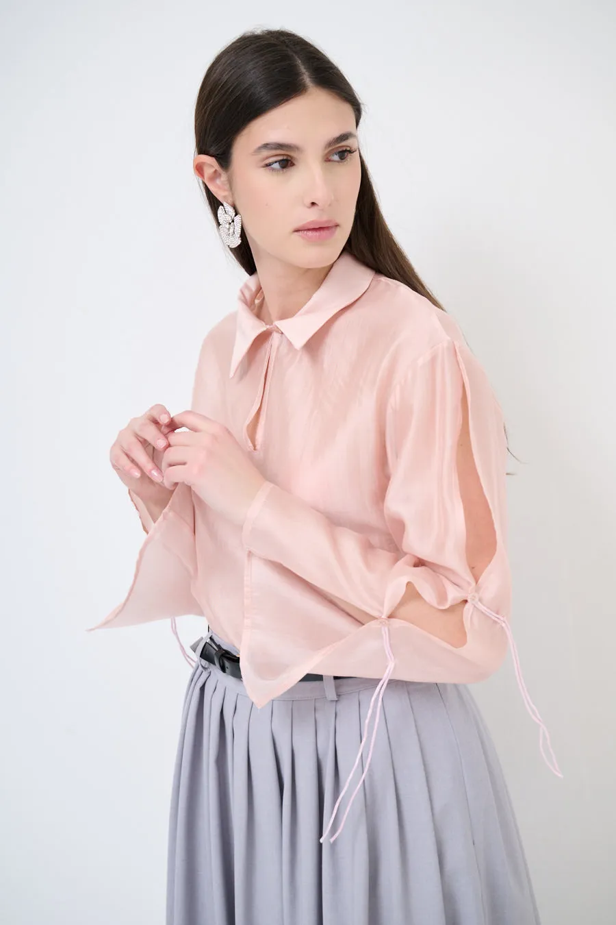 Tie-sleeve collared blouse wholesale