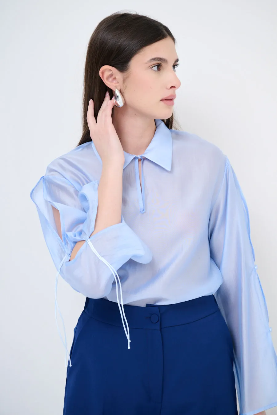 Tie-sleeve collared blouse wholesale