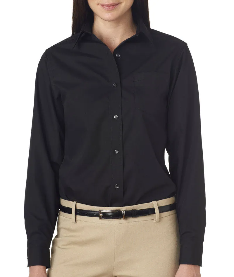 van heusen ladies' long-sleeve cotton-rich broadcloth - black (3xl)